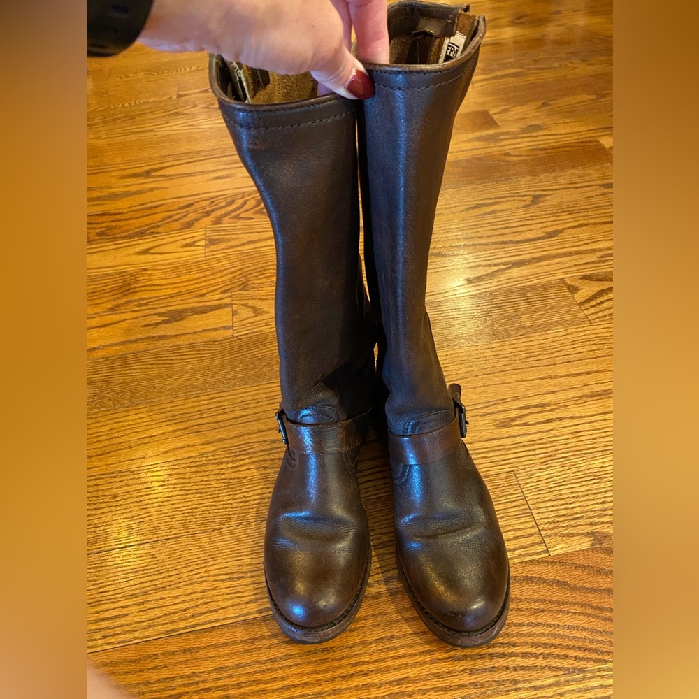 FRYE Brown Leather Buckle Strap Boots  size 7